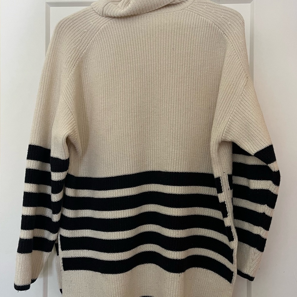COS Ribbed Wool/Cotton Blend Ribbed Striped Turtleneck Sweater Cream Black M-XL - Picture 3 of 10